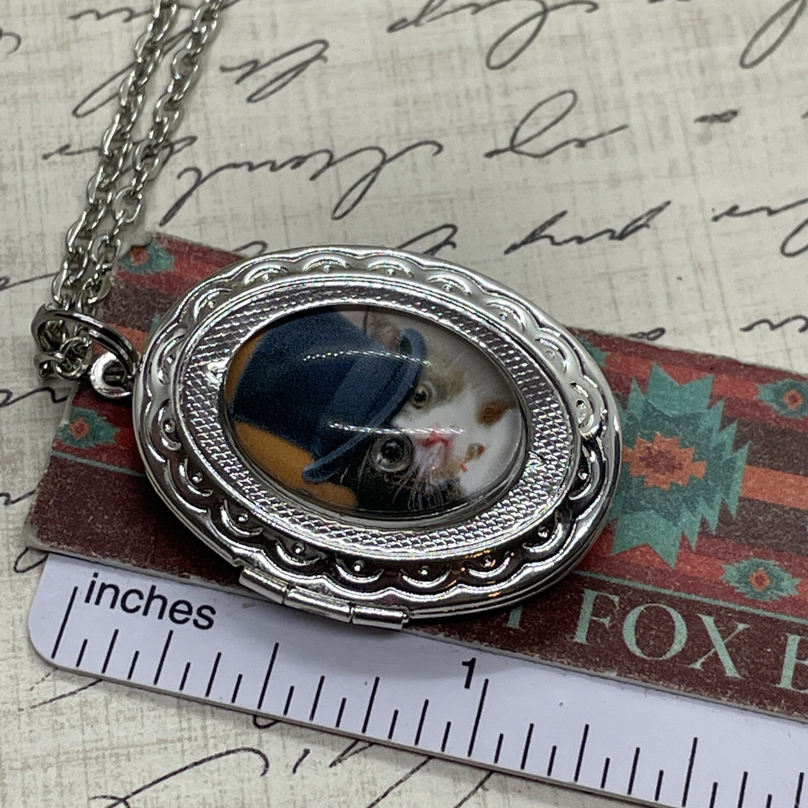 Silver Glasses Steampunk Cat Kitten Locket Necklace Pendant Wedding Top Hat