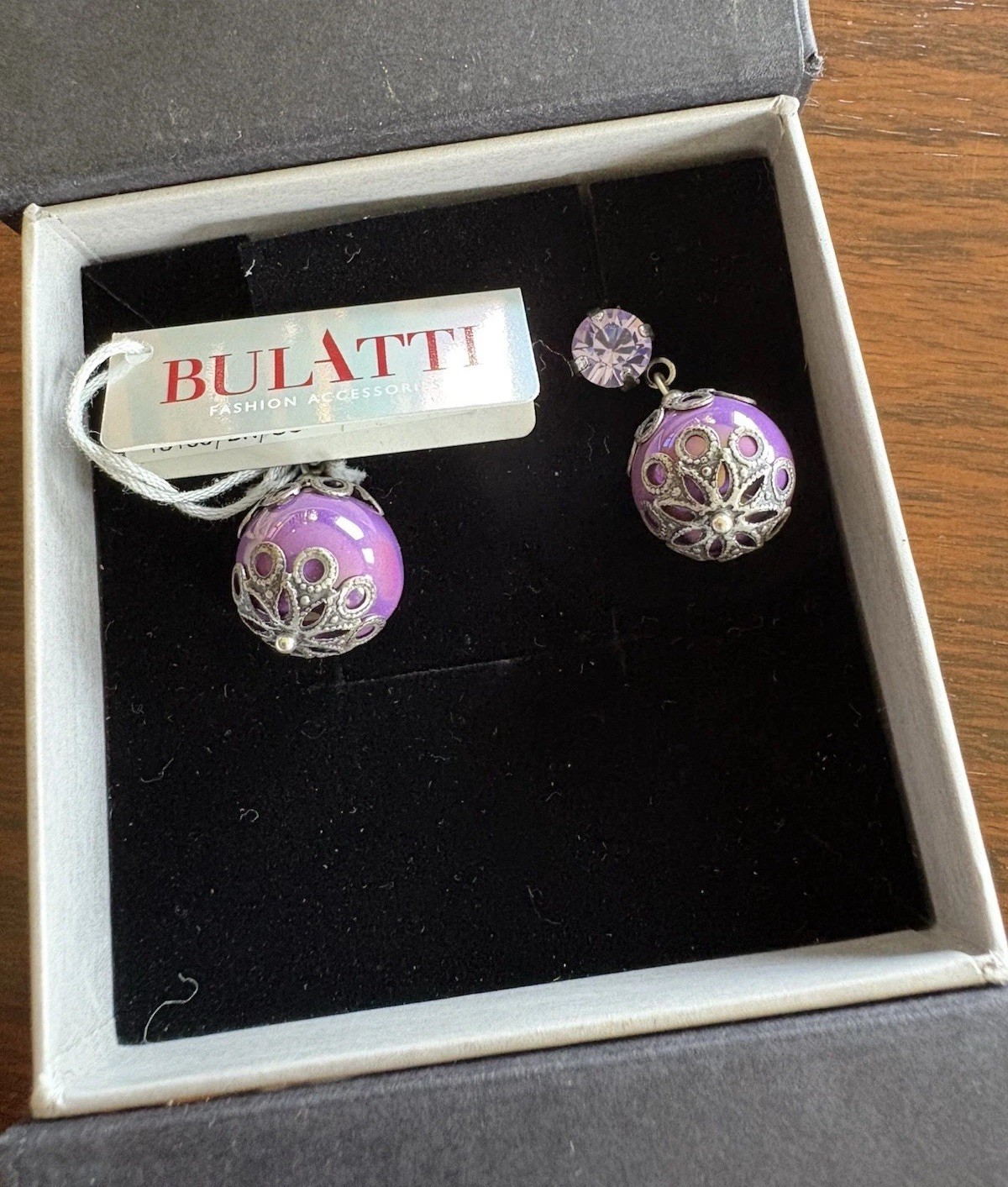 Bulatti Art Deco Style Purple Drop Earrings BNWT Boxed