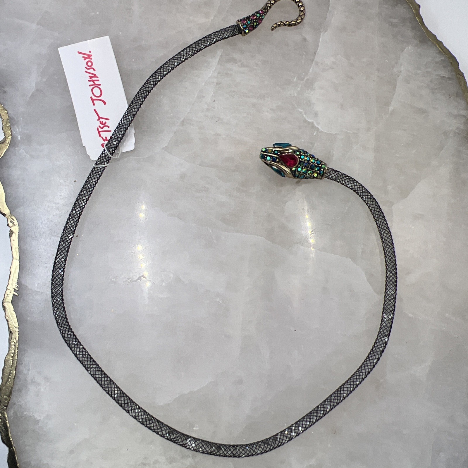 Betsey Johnson “Dark Shadows” Pave Snake Mesh Collar Necklace NWT