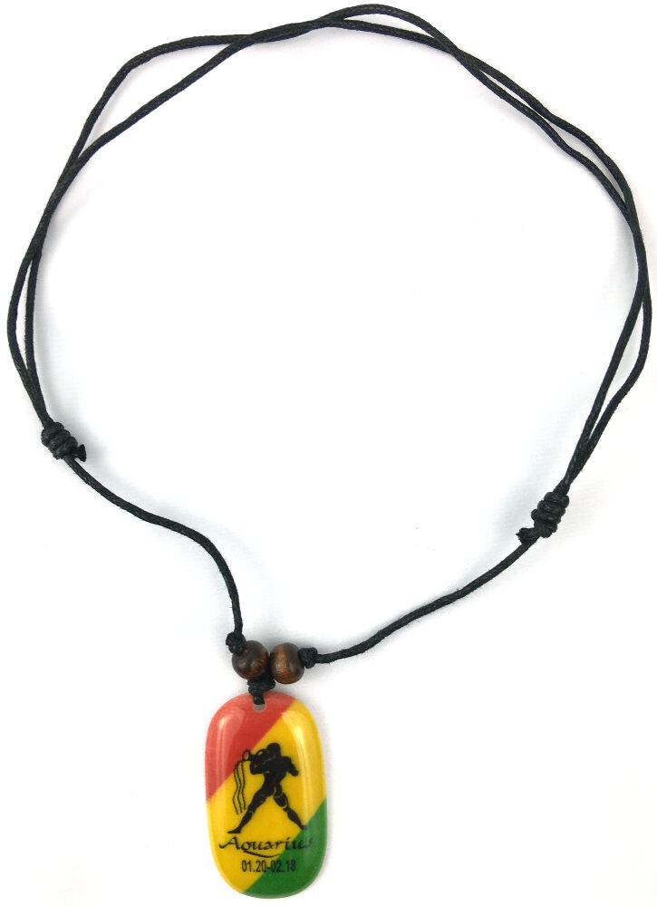 Rasta Zodiac Symbols Adjustable Sliding Knot Necklace Ceramic Astrology Sign