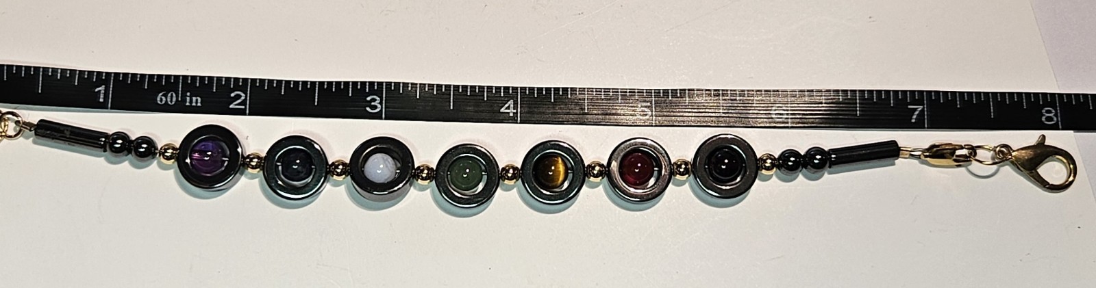 FASHION (2) STRETCH BRACELETS & 1 MULTI COLOR SEMI PRECIOUS STONE BRACELET