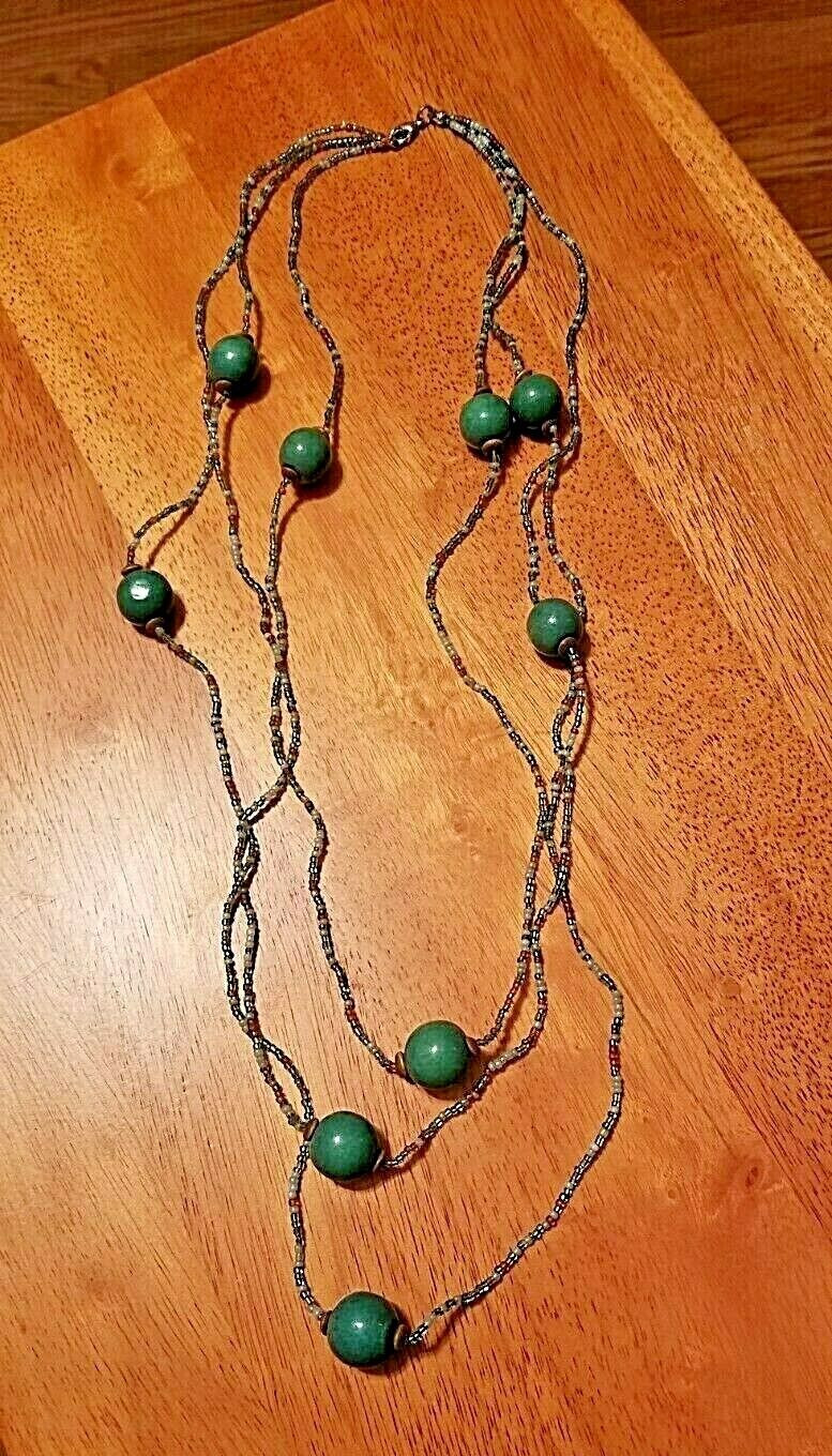50% off! 27″ Three Strand Seed & Large Plastic Beads Necklace with Lobster Hook