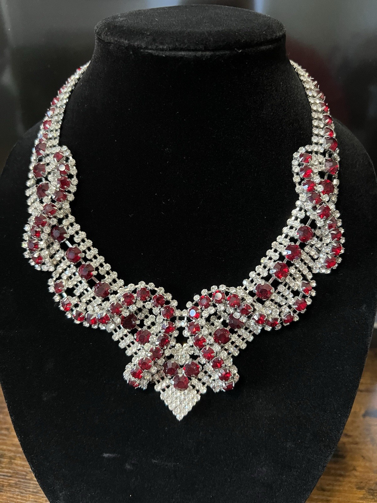 Iman Red Crystal Rhinestone Statement Bib Necklace
