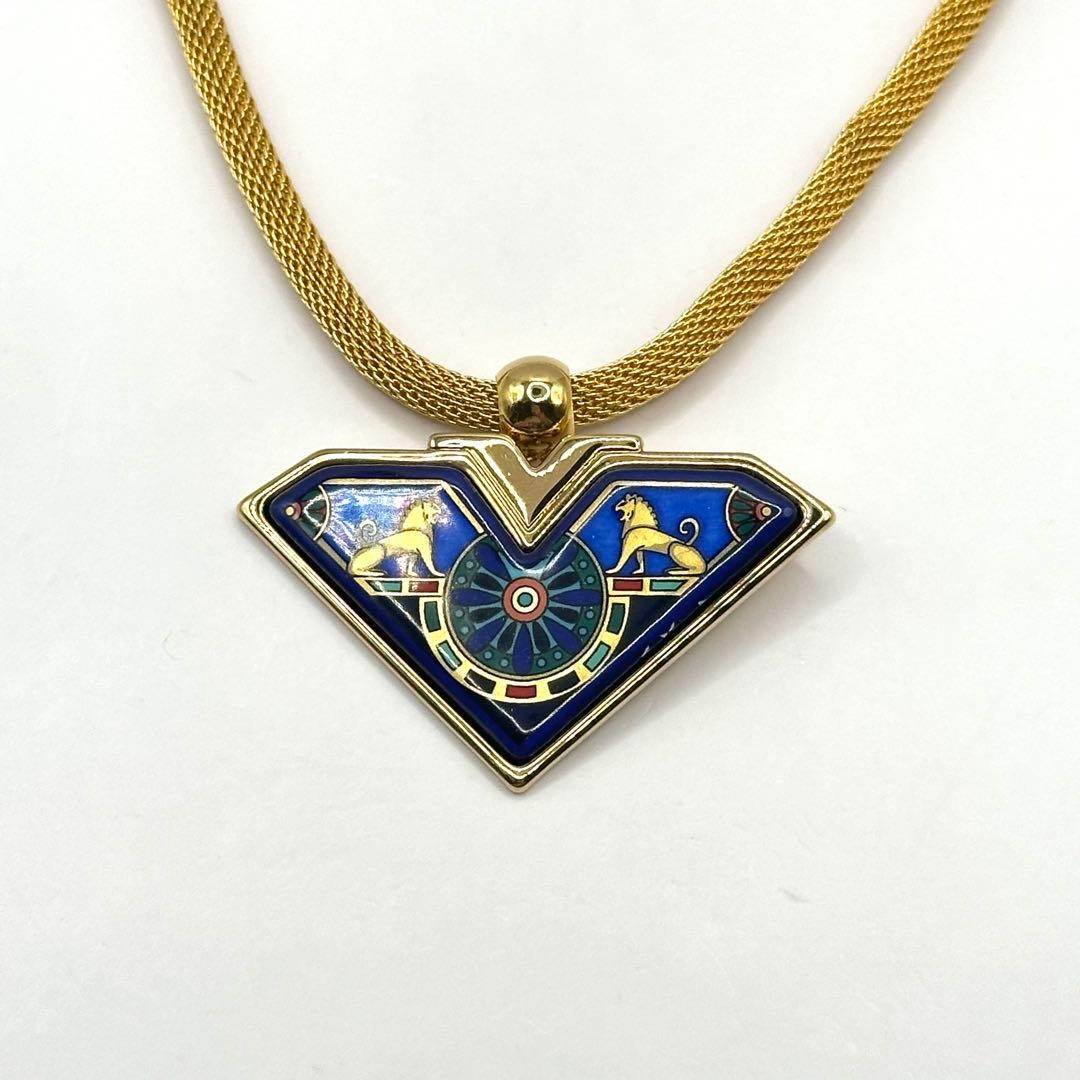 Michaela Frey Wien Enamel Pendant Necklace Gold Plated Art Deco Style 17.7in