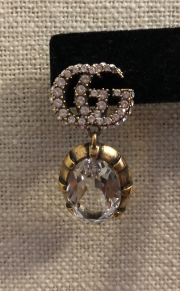 Gucci Double GG Marmont Crystal Stone Gold Silver Tone Embellished Drop Earring