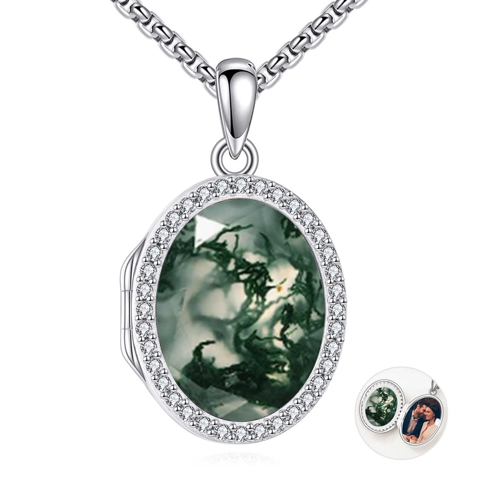 Moss Agate Locket Necklace Lockets Necklace Memorial Jewelry Gifts for Women …