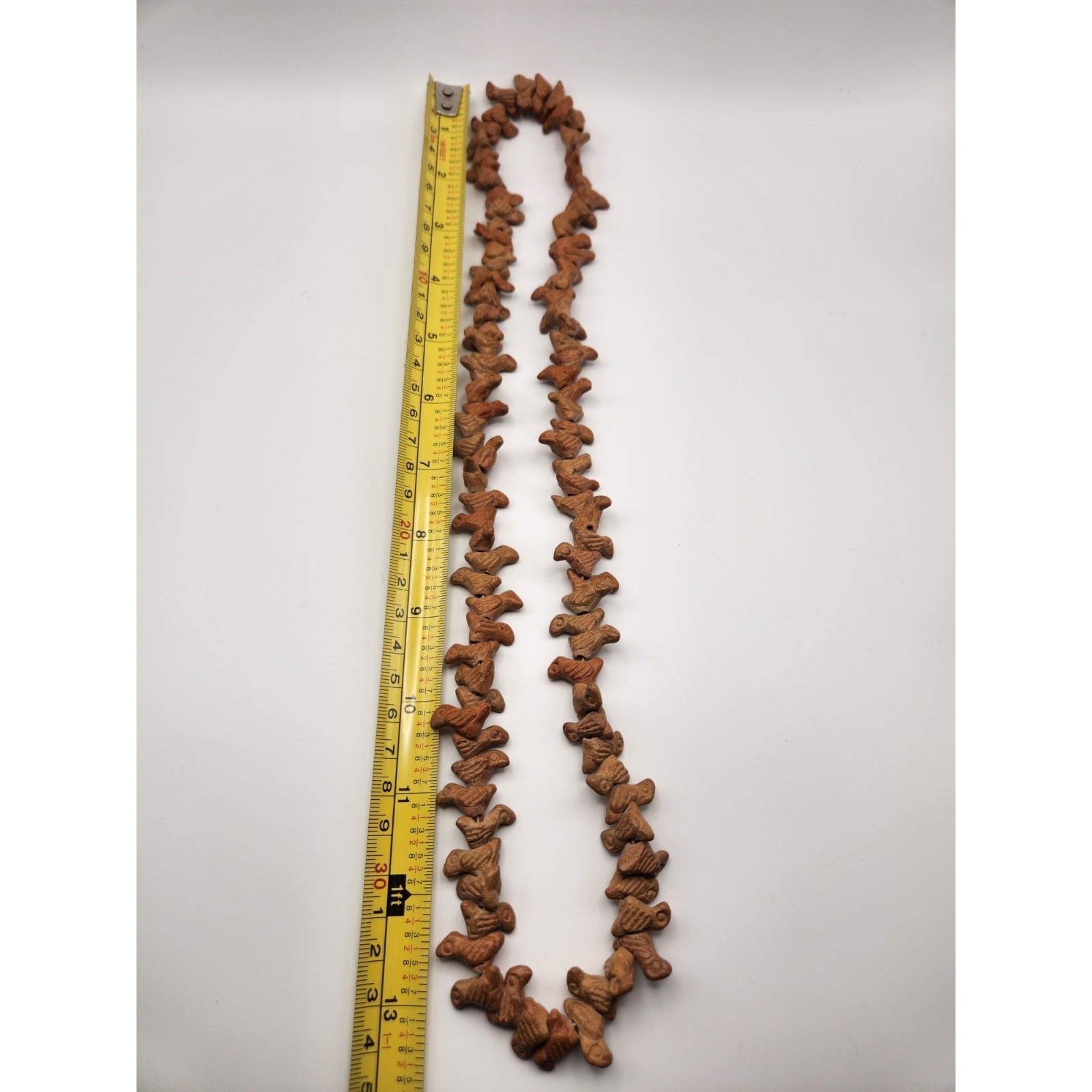 Vintage Handcrafted Terracotta Clay Bird Bead Necklace Brown Folk Art Boho 26in