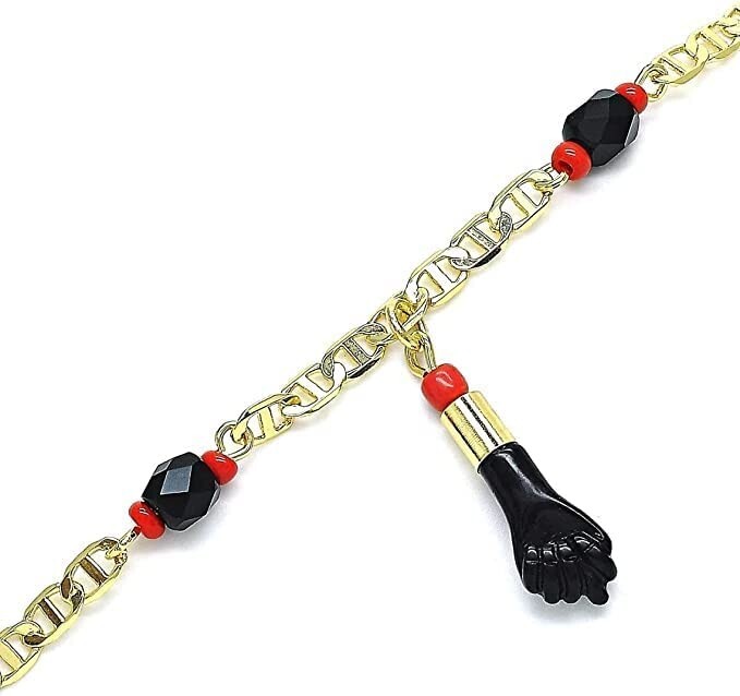 Azabache Charm Protection Bracelet Containing Figa Hand 14K Gold Filled 6″