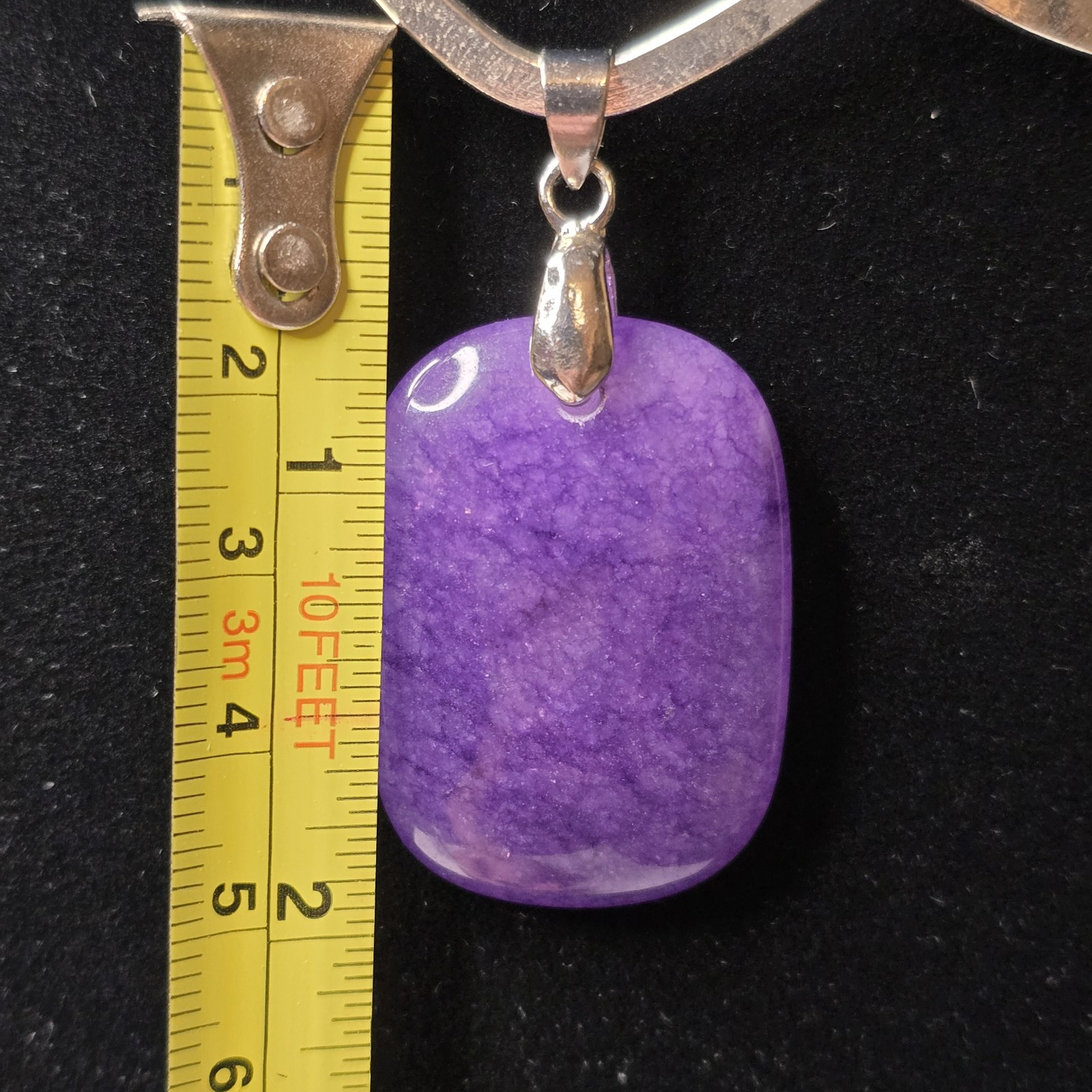 Pendant Purple Crackle Quartz Rectangle Silver Tone Bail Approx 2 Inches