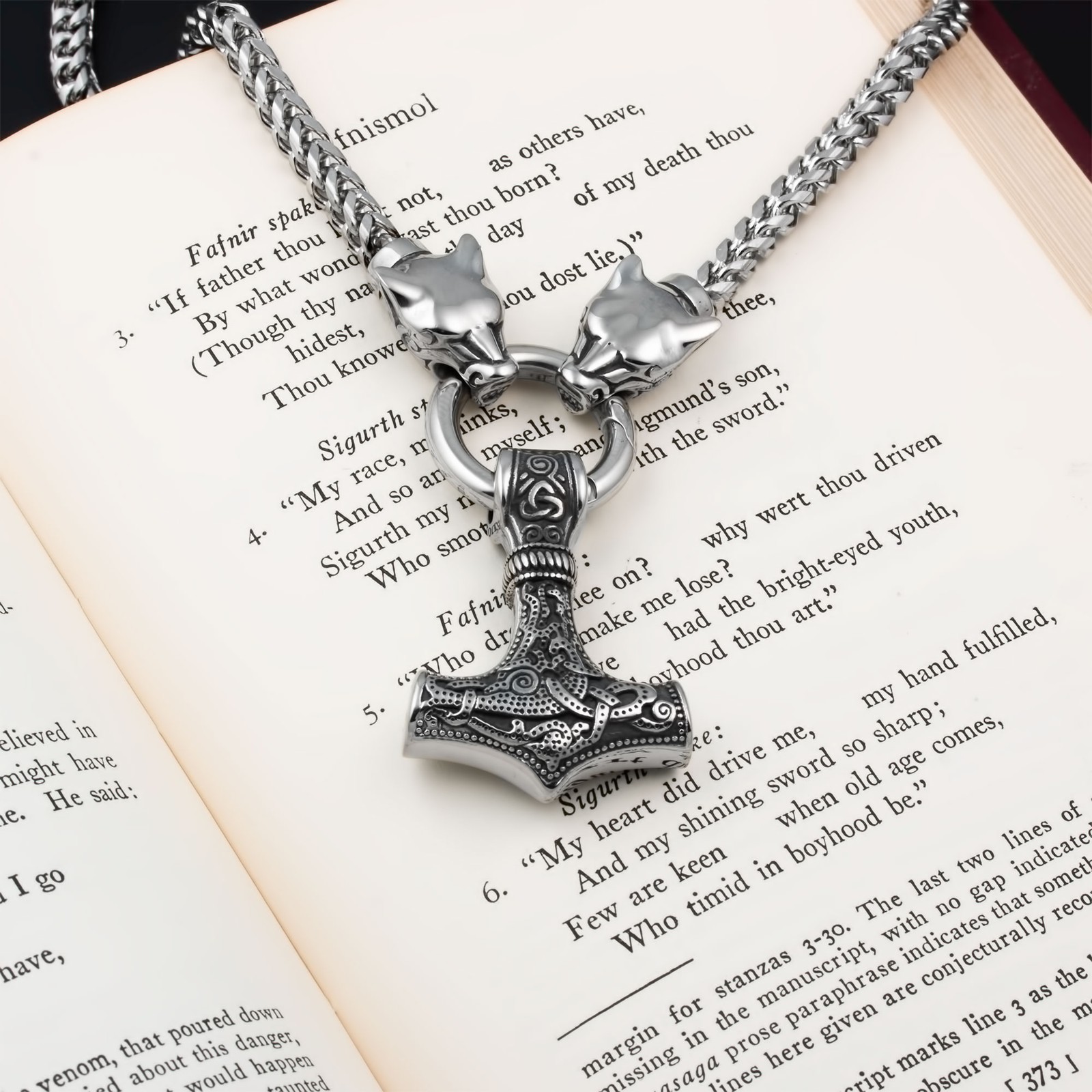 Viking Mjolnir Thor’s Hammer King Wolf Foxtail Necklace 316L Stainless Steel