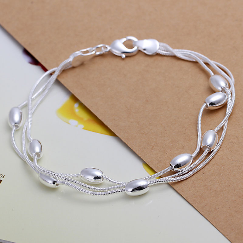 Unisex Women 925 Sterling Silver Beads Bracelet Size 8 Inches 2.5MM Lobster L10