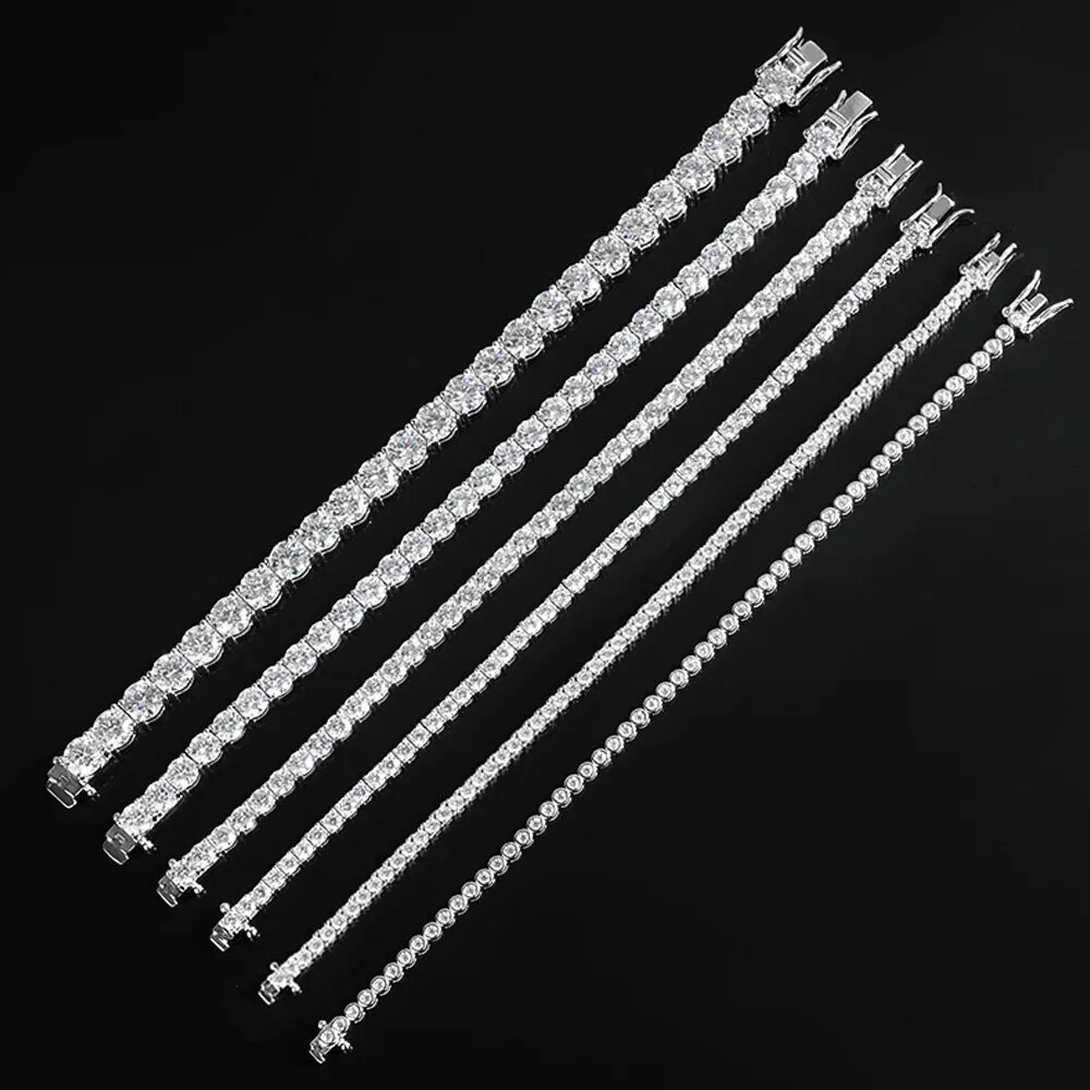 US 2-6.5mm Tennis Bracelet SOLID 925 Sterling Silver MOISSANITE Passes Tester！