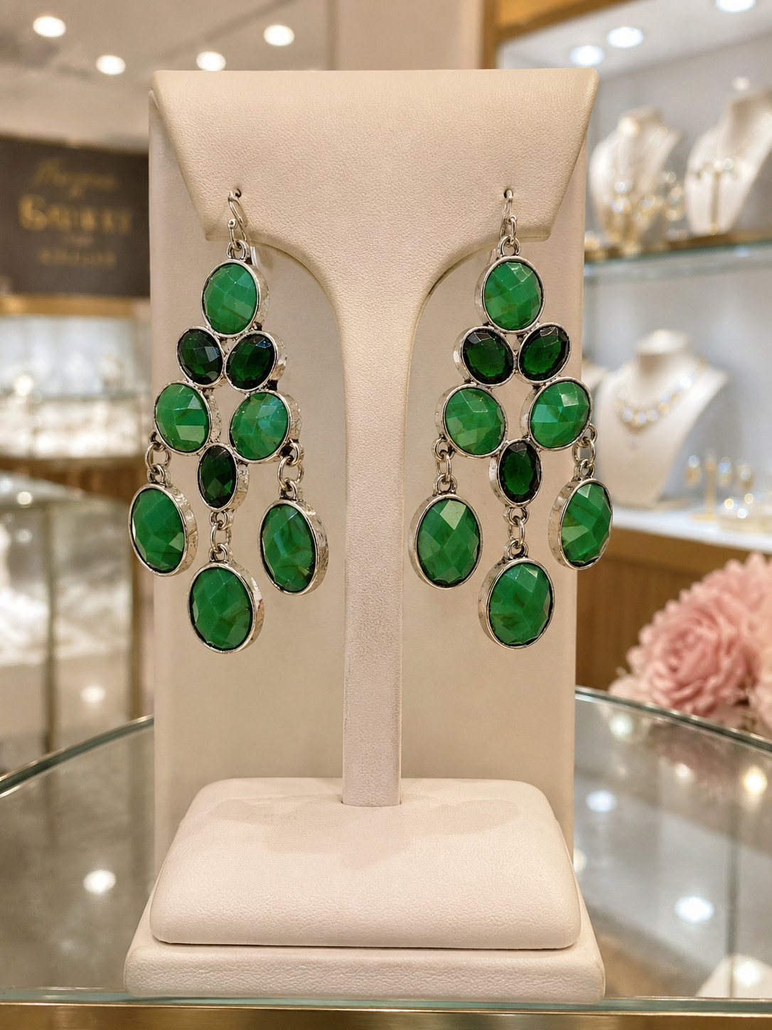 Emerald Mosaic Chandelier Statement Earrings