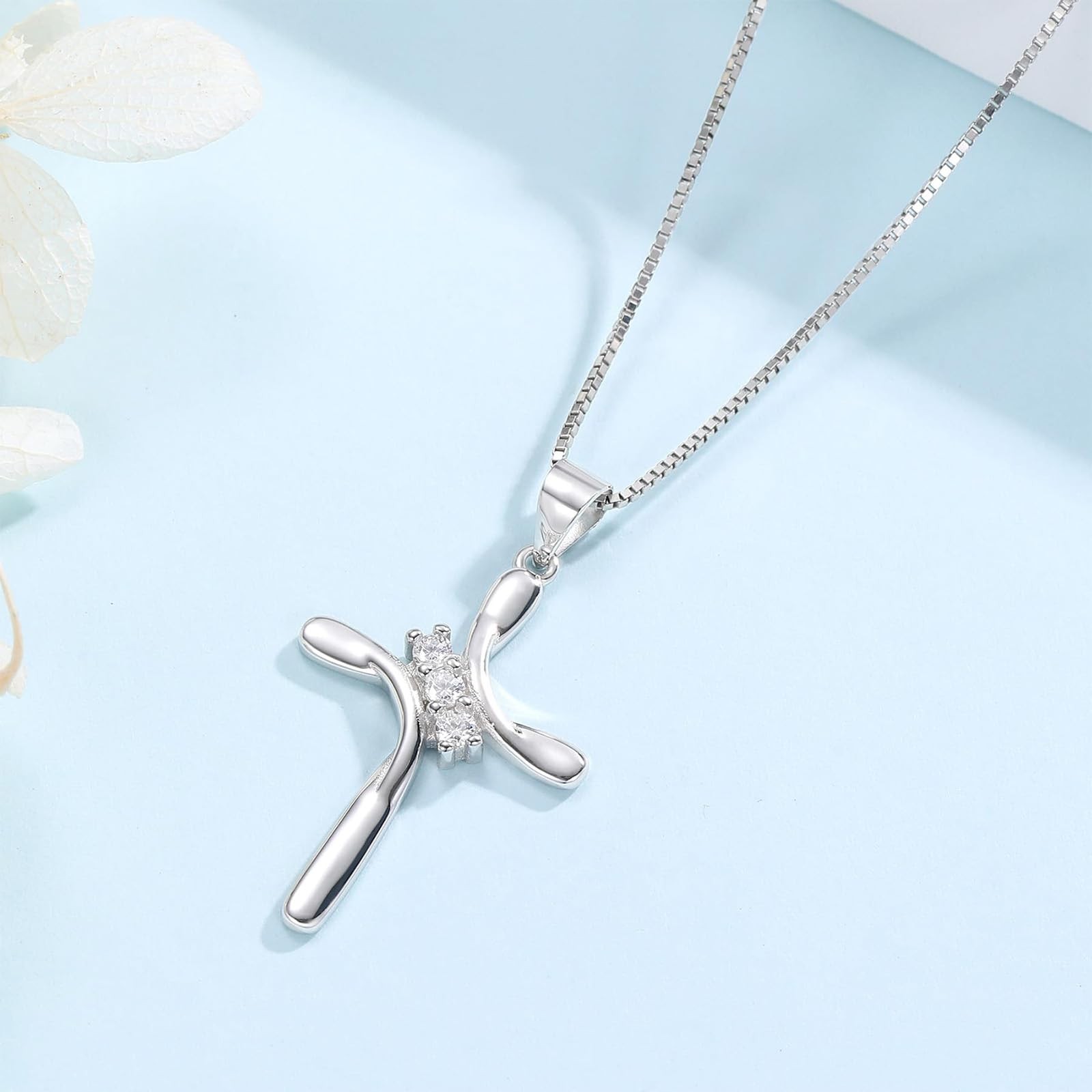 EVERU 925 Sterling Silver Cross Necklaces for Women April Birthstone Necklace…