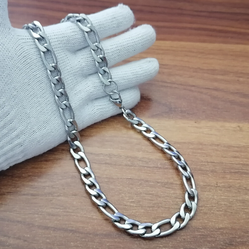 Large Figaro Link W:12MM stainless steel Silver Men bracelet or necklace 8-36in