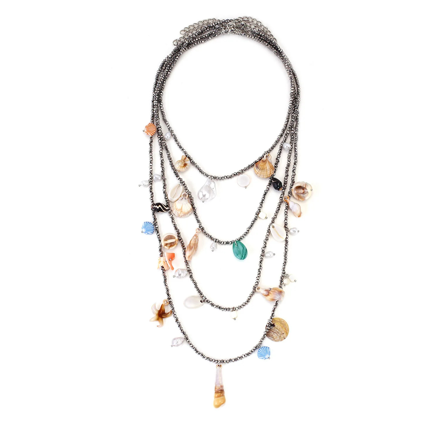 Bohemian Handmade Shell Conch Pendant Necklace for Women Double-layer Long Neckl