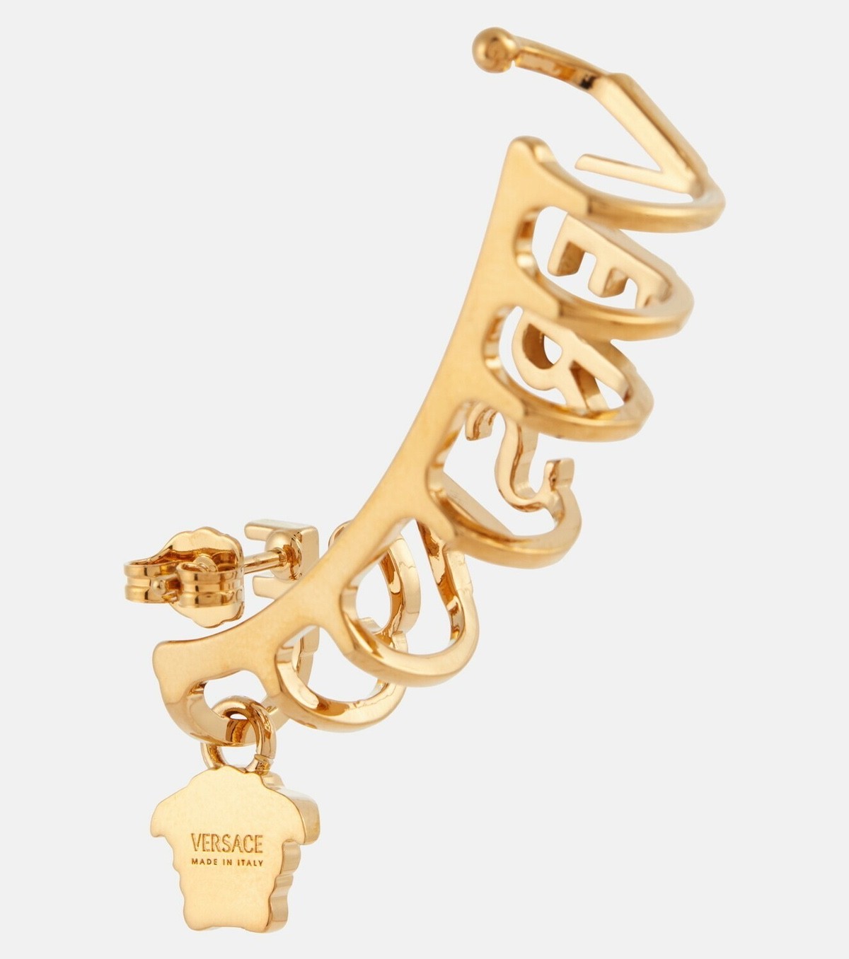 NIB Versace Letter Logo Medusa Charm Gold Climbing Single Ear Cuff Earring $750