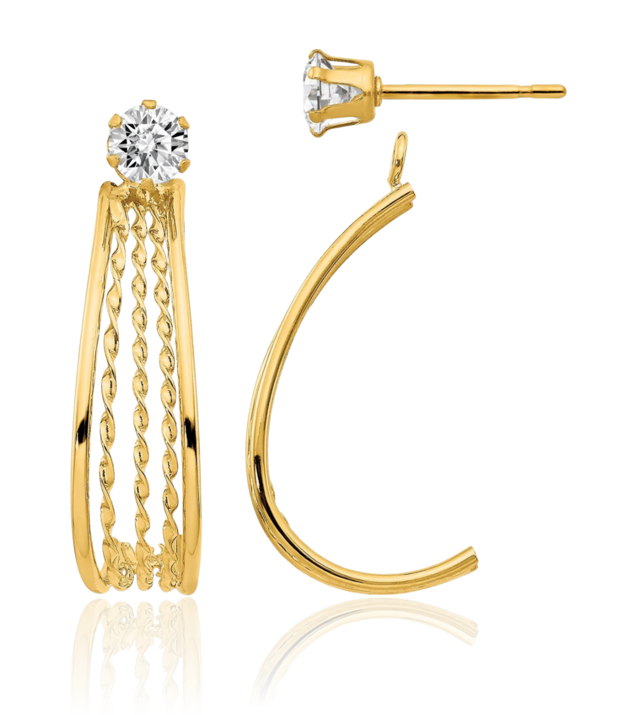 14K Yellow Gold Cubic Zirconia Earring Jackets 21mm 7/8 inch Lightweight, Round