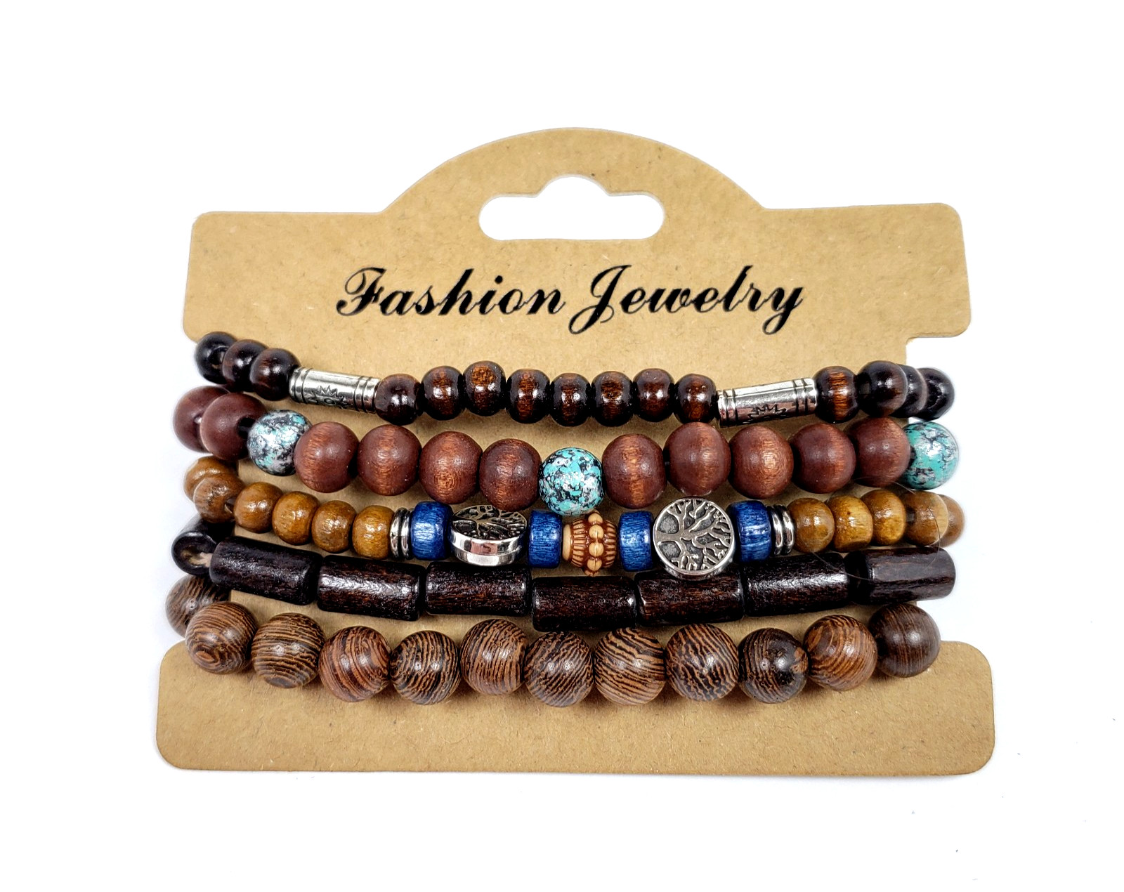 Unbranded Fashion Jewelry Adult Unisex Brown Layer Trendy Beaded Bracelet 5 Pack