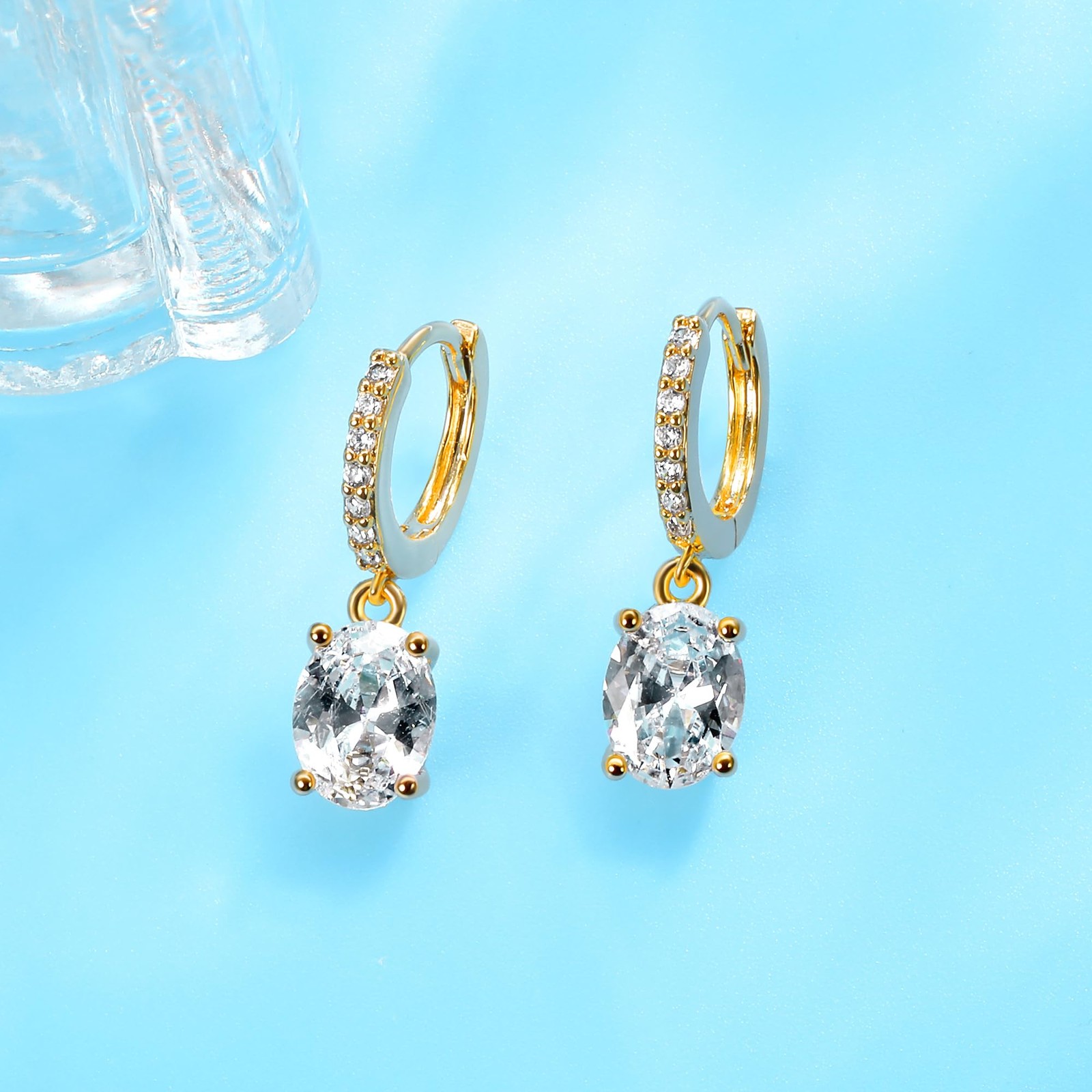 18K Gold Plated Dangle Hoop Earrings Set for Women Hypoallergenic Huggie Earr…