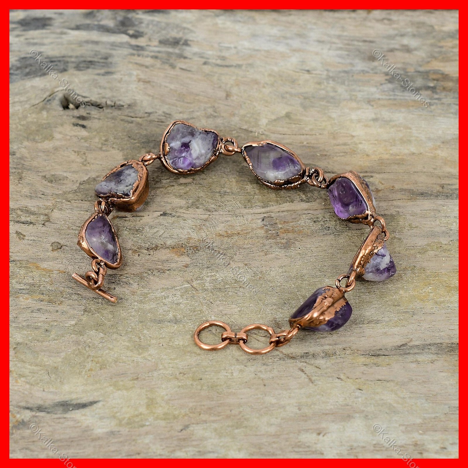 Pentagon Super 23 Amethyst Gemstone Chain Electroformed Ethnic Bracelet Copper
