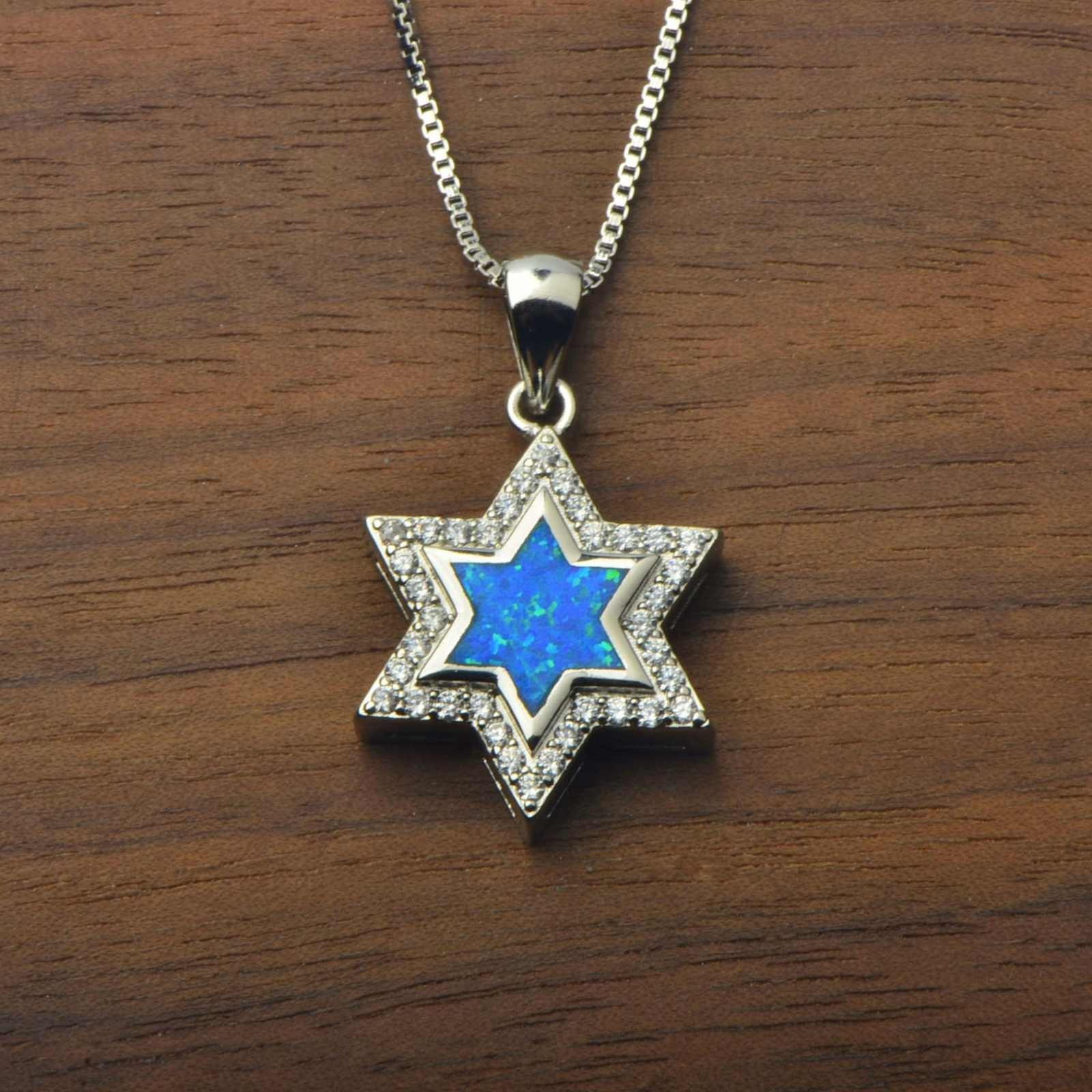 Vikoly Blue Fire Opal Hexagonal Star Necklace Silver Filled For Women Girls