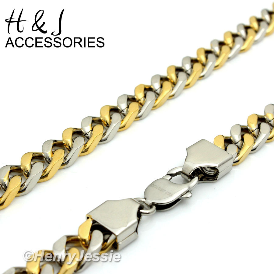18-40″ Stainless Steel WIDE 9mm Silver/Gold Plated Classic Cuban Curb Necklace