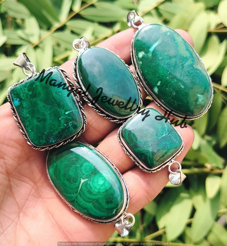 Buy Natural Malachite Gemstone Pendants Lot 925 Sterling Silver Plated Jewellery