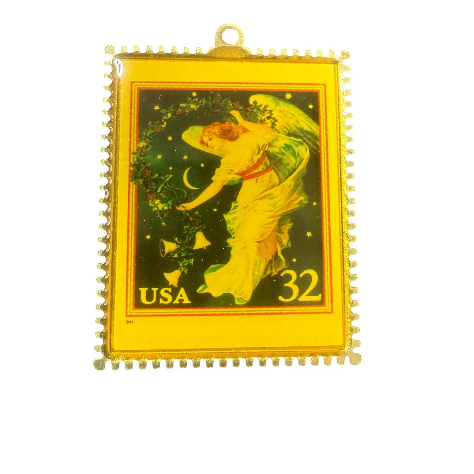 1996 Christmas Angel Stamp Pendant Necklace Commemorative Gold Tone