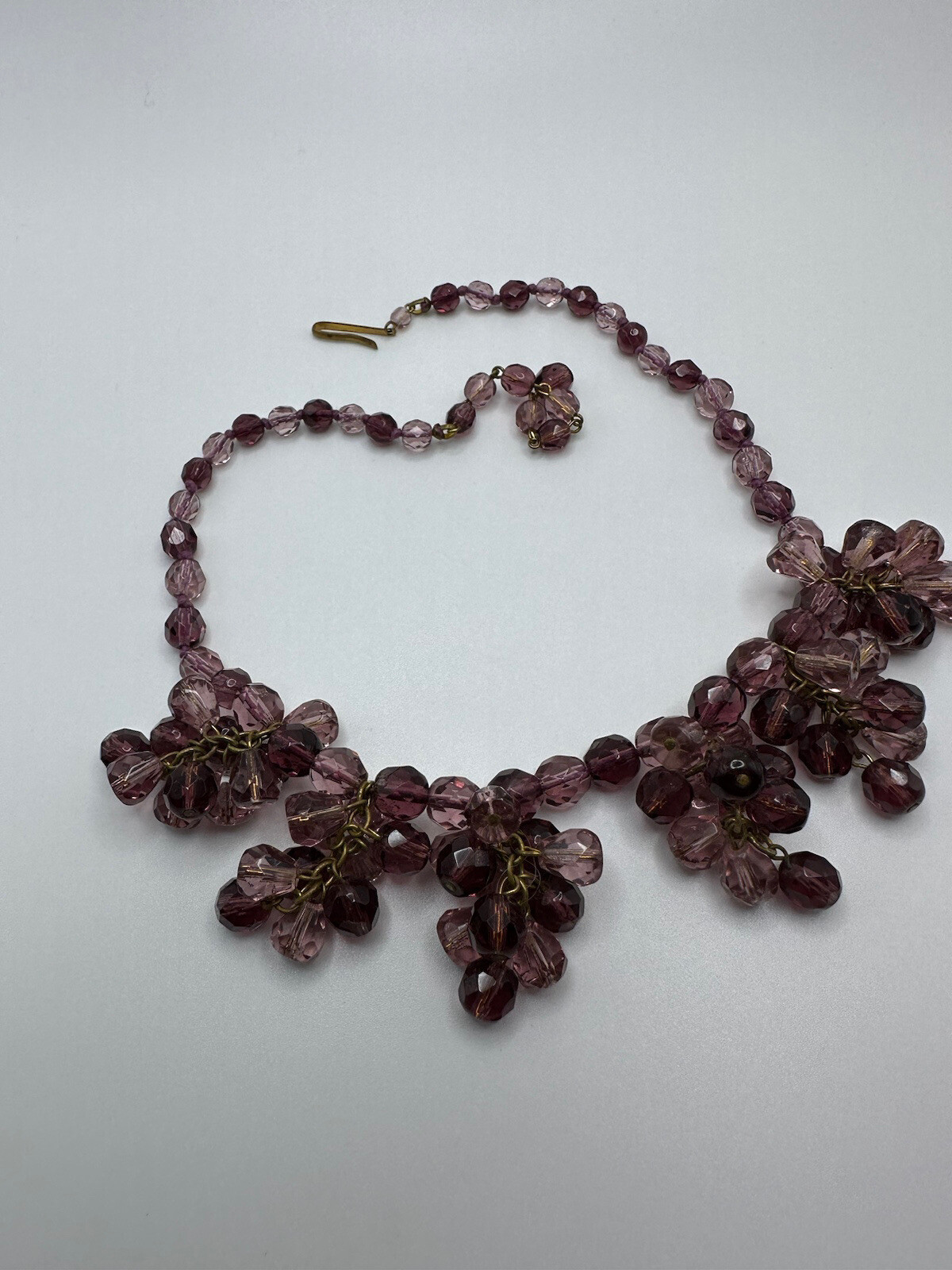 Vintage Western Germany Purple Crystal Bib Statement Necklace 16″ NB6
