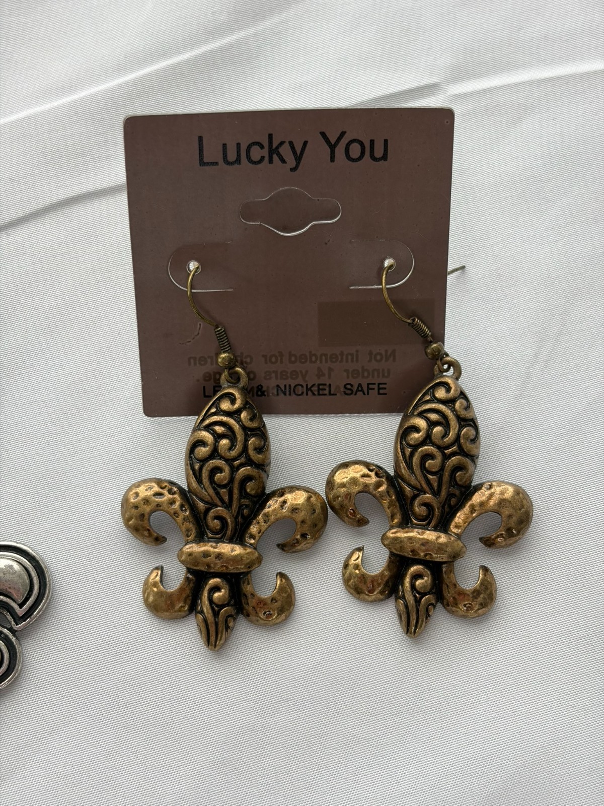 Lot of 6 Fleur De Lis Earrings NWT Silver Bronze Dangle Rhinestone Mixed Styles