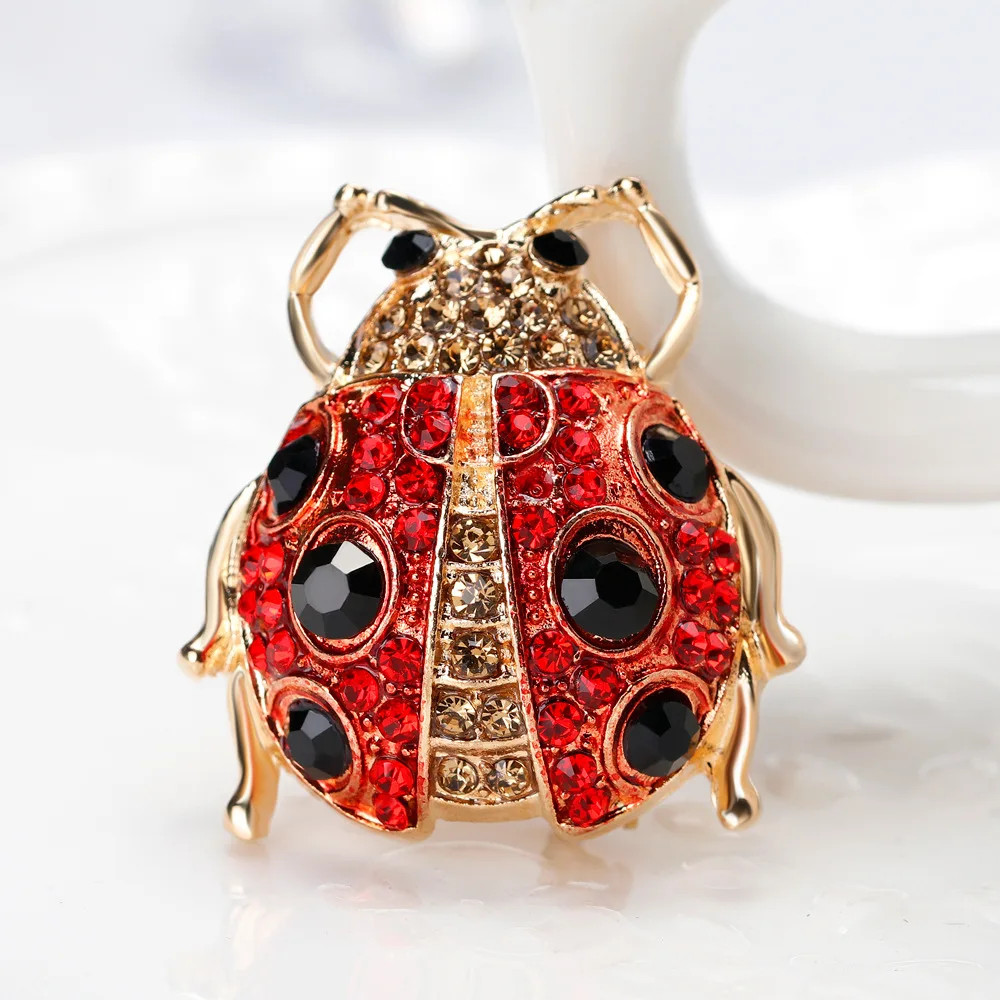 Vintage Ladybug Rhinestone Brooch Gold Beetle Insect Pin Bug Summer Jewelry Gift