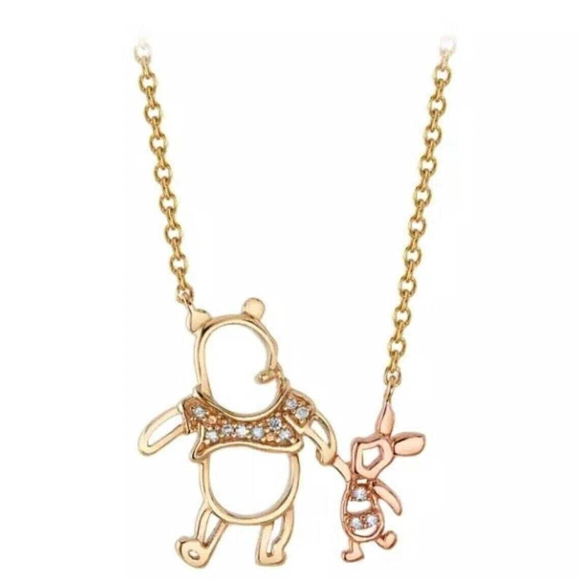 0.15Ct Round Simulated Diamond Pooh & Piglet Pendant 18″ Chain 14k Gold Plated