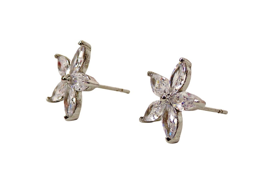 Star earrings made with all clear cubic zirconia stones in marquise shapes NEW