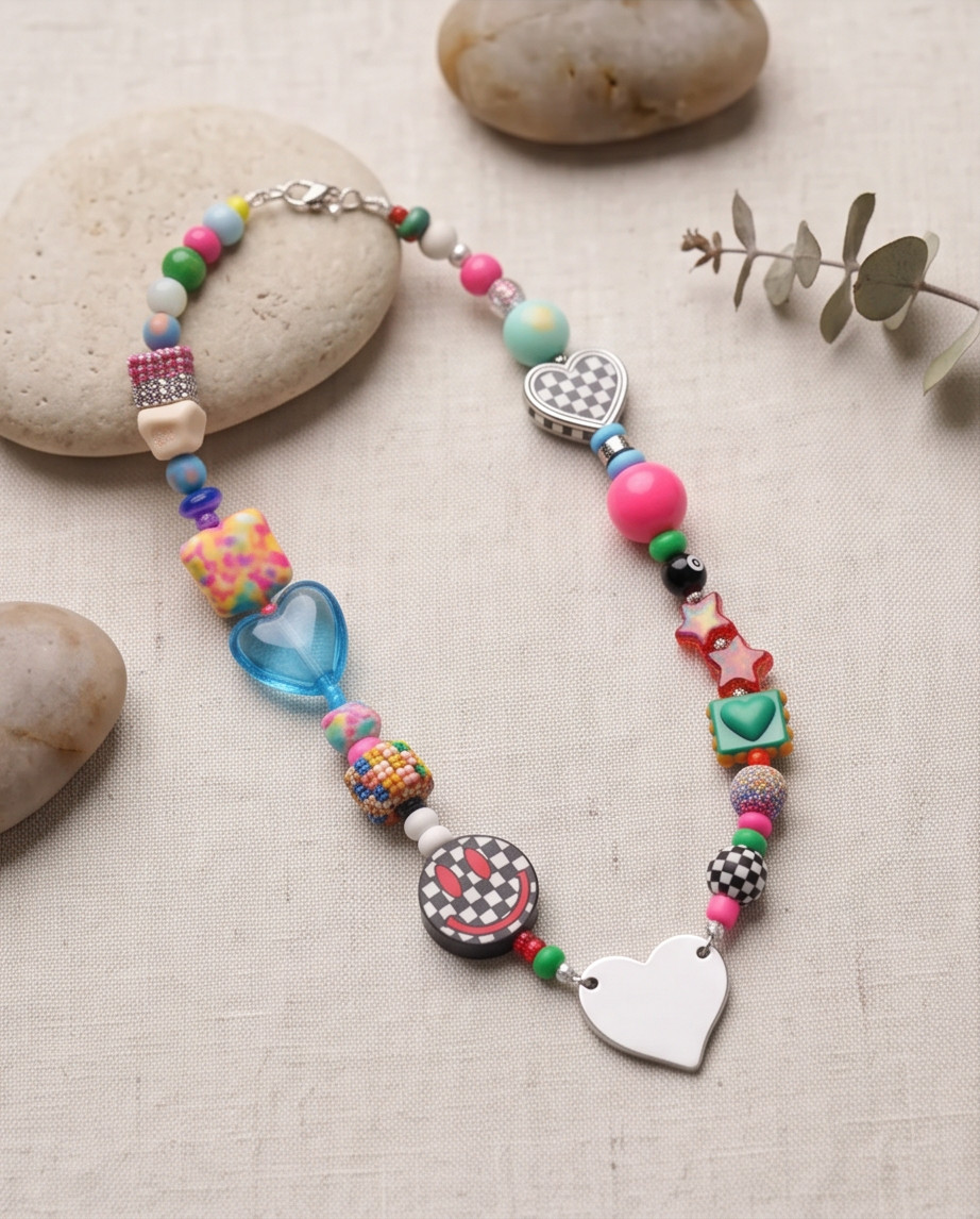 fanky necklace upcycled triangle beads handmade