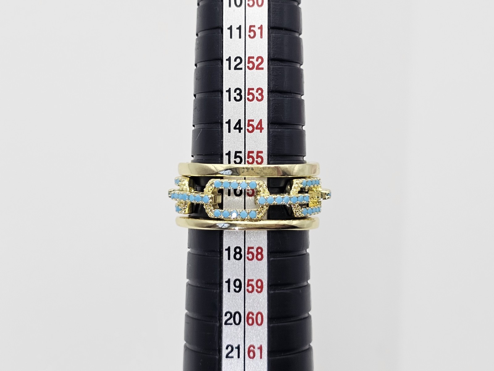 3 Gold-Plated Stacking Rings Size 8 – Turquoise CZ Mariner Link & Half-Eternity