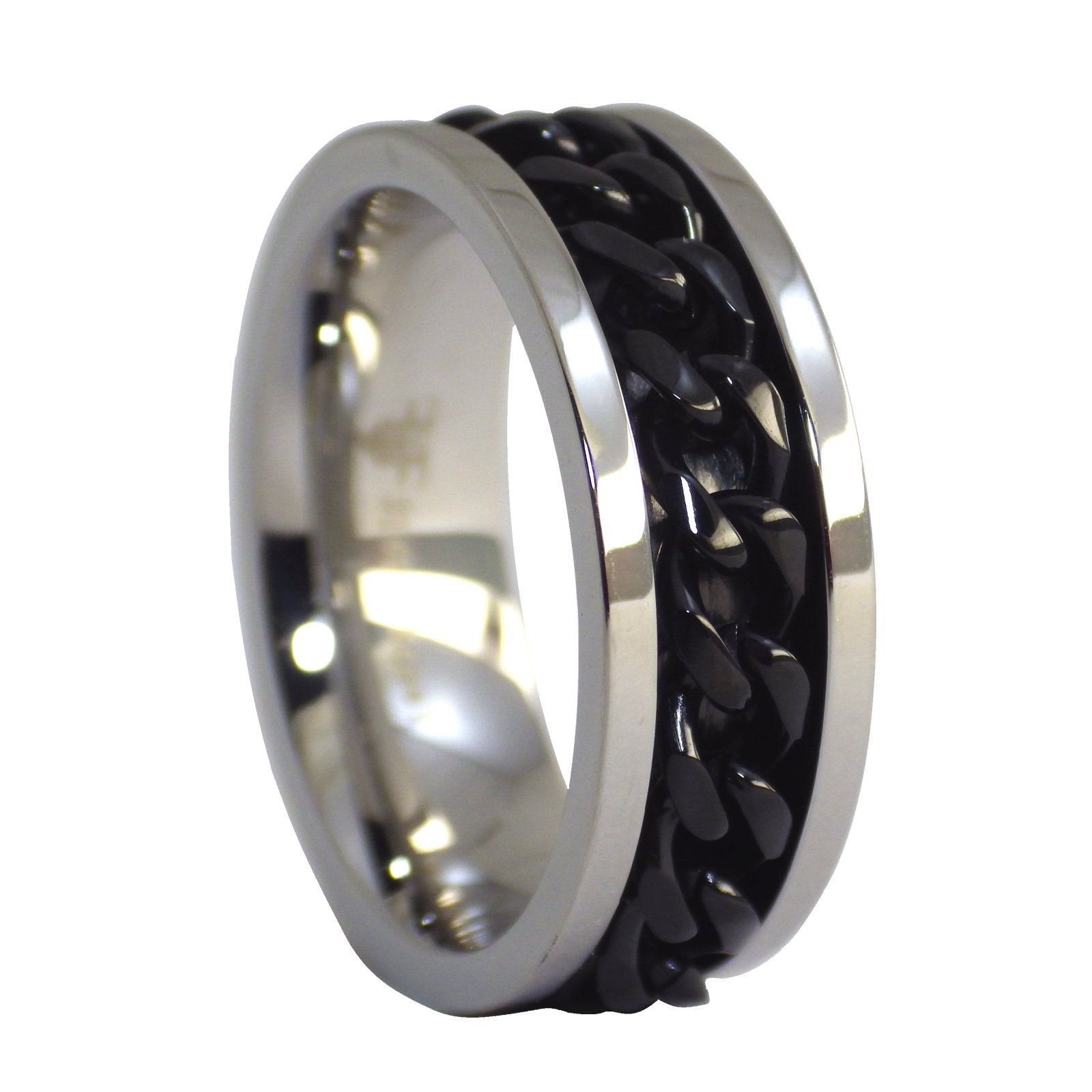 Black Chain Spinner Ring Stainless Steel Anti Anxiety Fidget Band Sizes 8-15