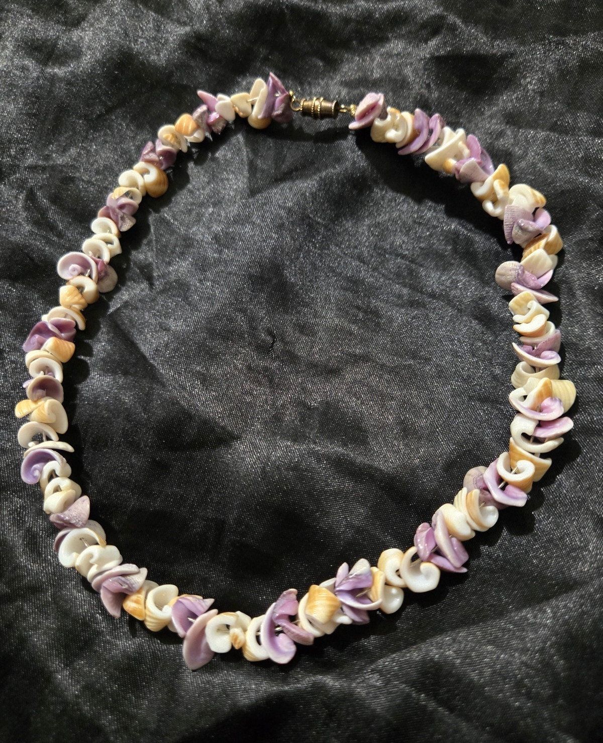 Purple White Natural Shell Chip Beaded Necklace Ball/Bead Chain Barrel Clasp