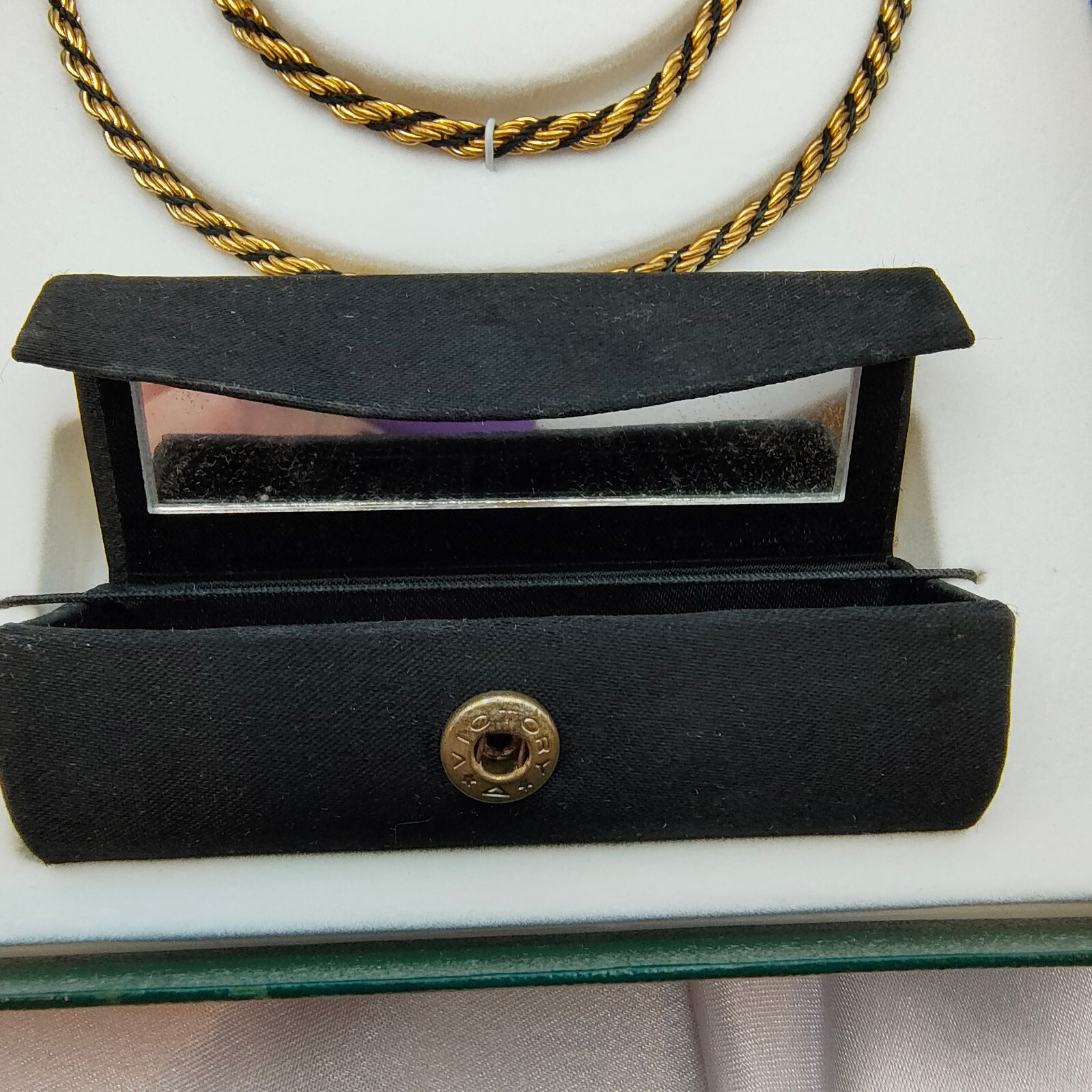 Vintage Chain Wardrobe Gift Set Gold Tone Necklace Bracelet Lipstick Holder