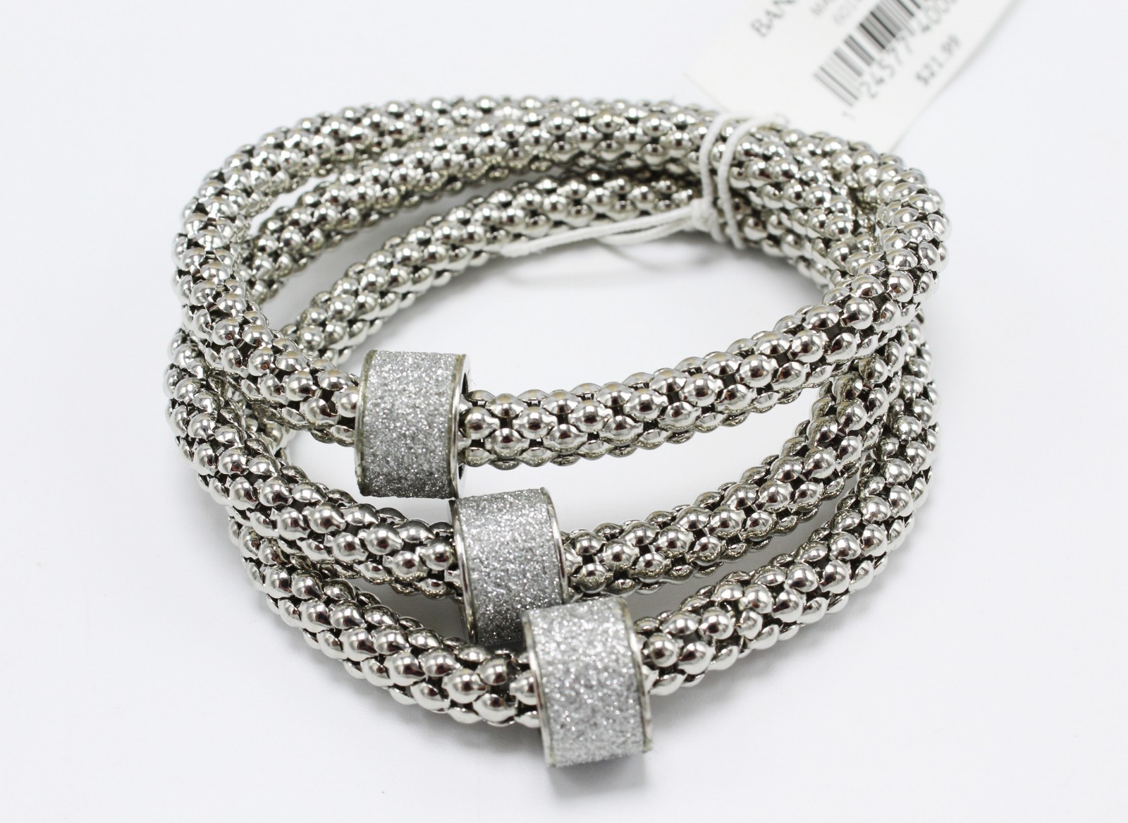 New 3 Piece Silver Tone Stretch Bracelet Set by Banana Republic #B1286