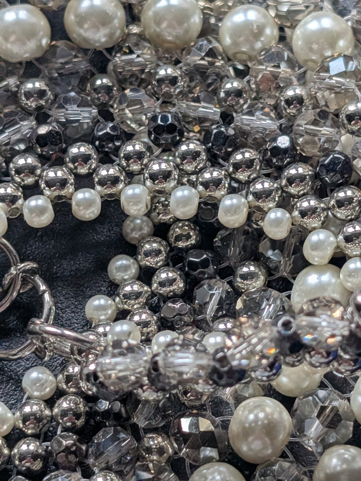 Statement Oasis Beaded Choker/Collar Necklace Silver Tone Pearl+ 18″ Long & 140g
