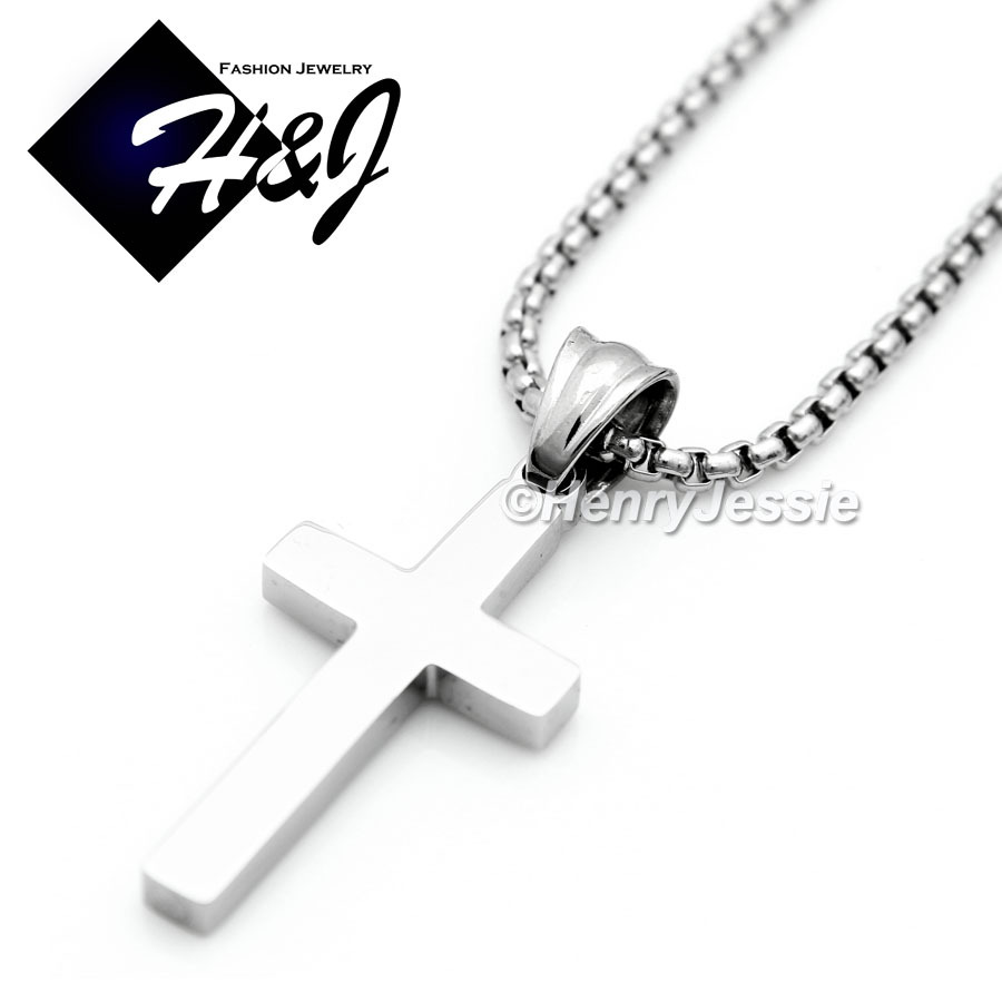 16-30″Stainless Steel 1.5mm Silver/Box Plated Box Link Chain Cross Pendant*P67