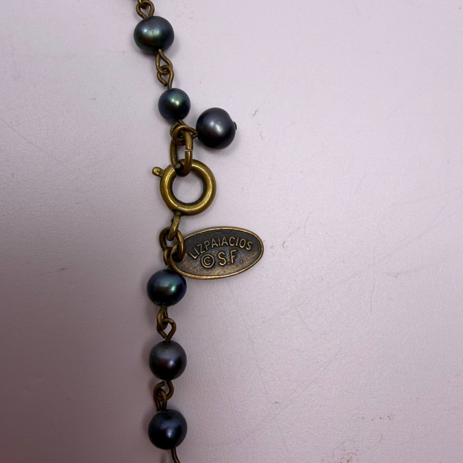 Liz Palacios Vintage Boho Victorian Womens Multi Strand Pearl Crystal Necklace