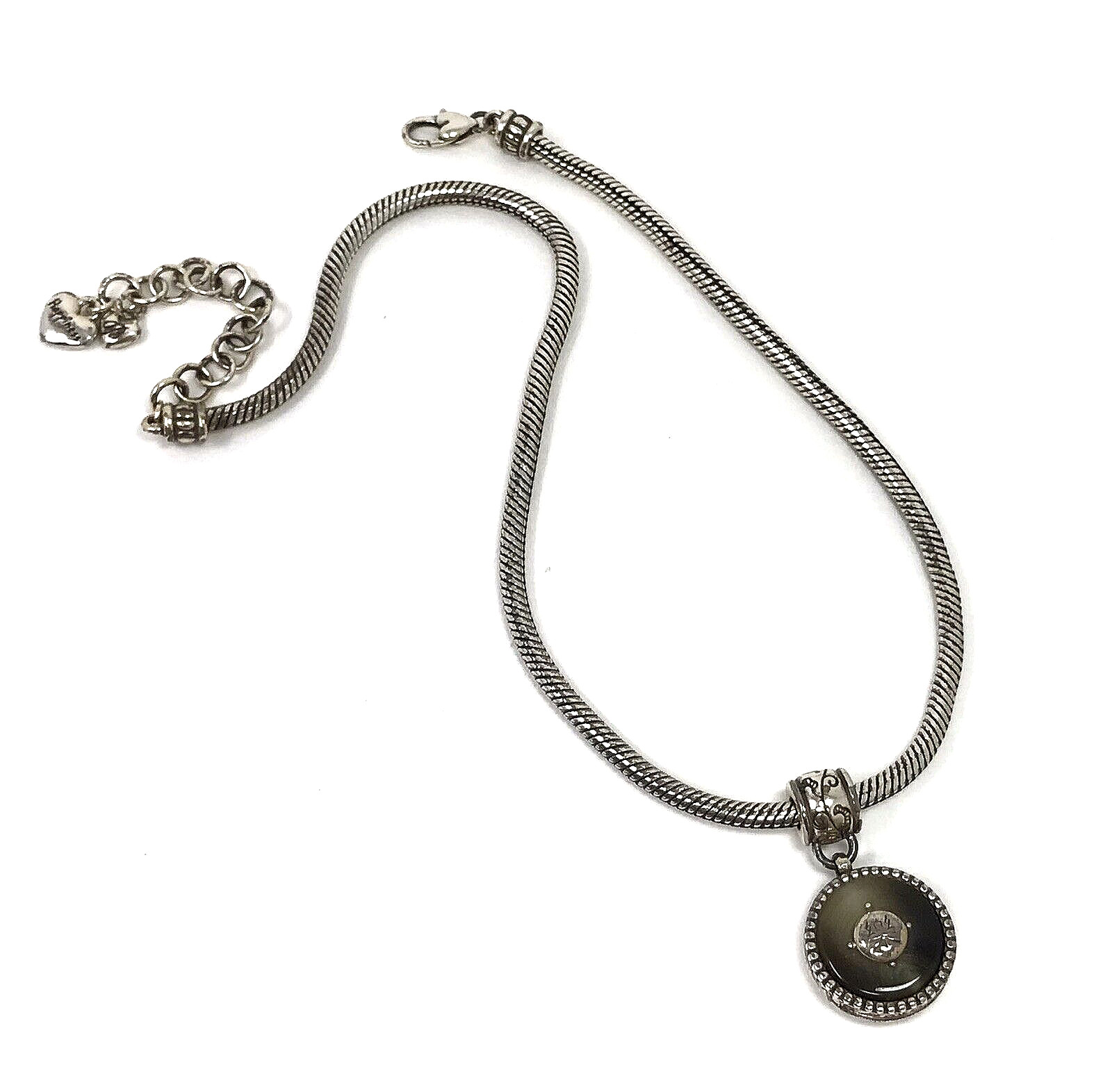 BRIGHTON Reversible Pendant Necklace Silver Plated Chinese Medallion Scroll 18″