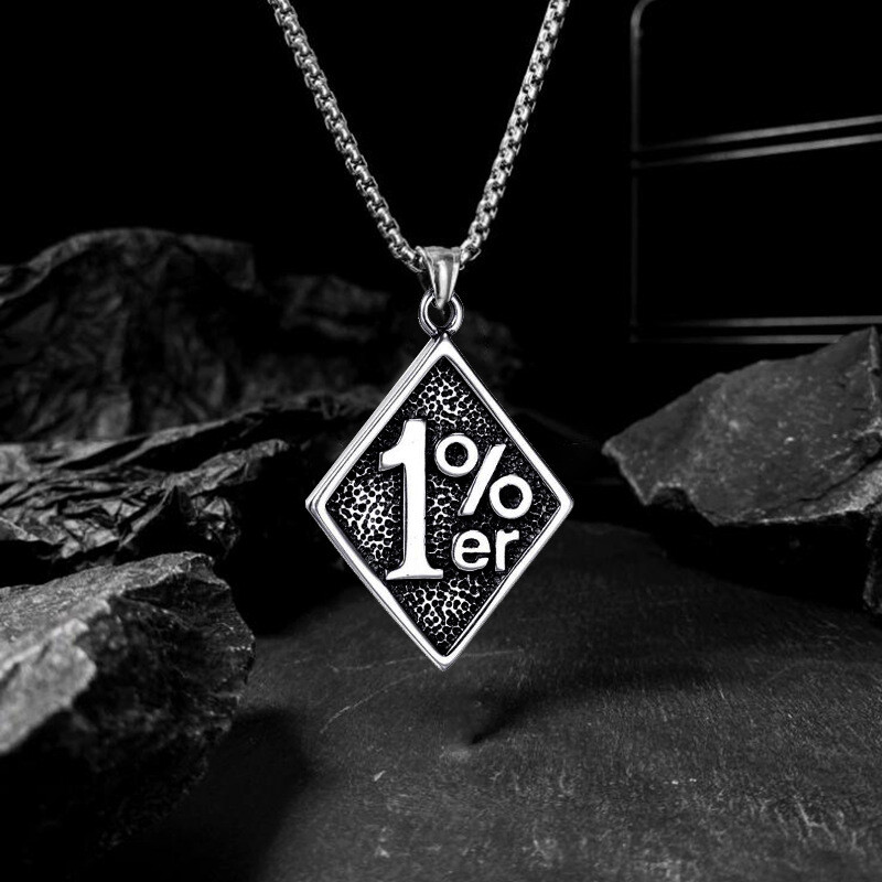 Mens One Percenter 1%er Pendant Necklace Biker Jewelry Stainless Steel Chain 24″