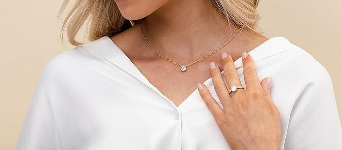 18K Gold Vermeil CZ Dainty Solitaire Necklace 1.5 Carat 7.3mm Choker Rose Gold