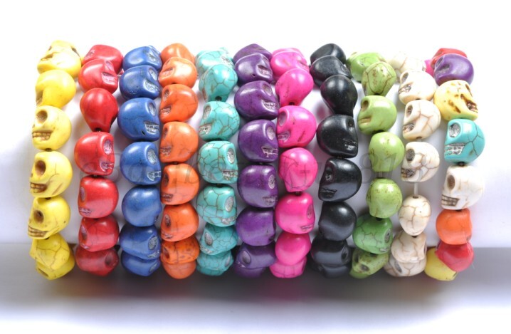 1Pcs Turquoise Sugar Skull Charms Beads Elastic Wristband Bracelets U Pick Color