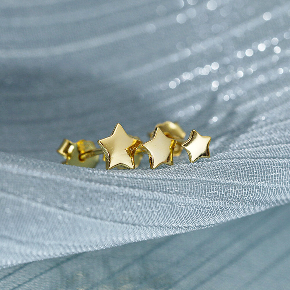 3PCS Tiny Star Stud Earrings, 925 Sterling Silver Helix Studs, 3 sizes A4416
