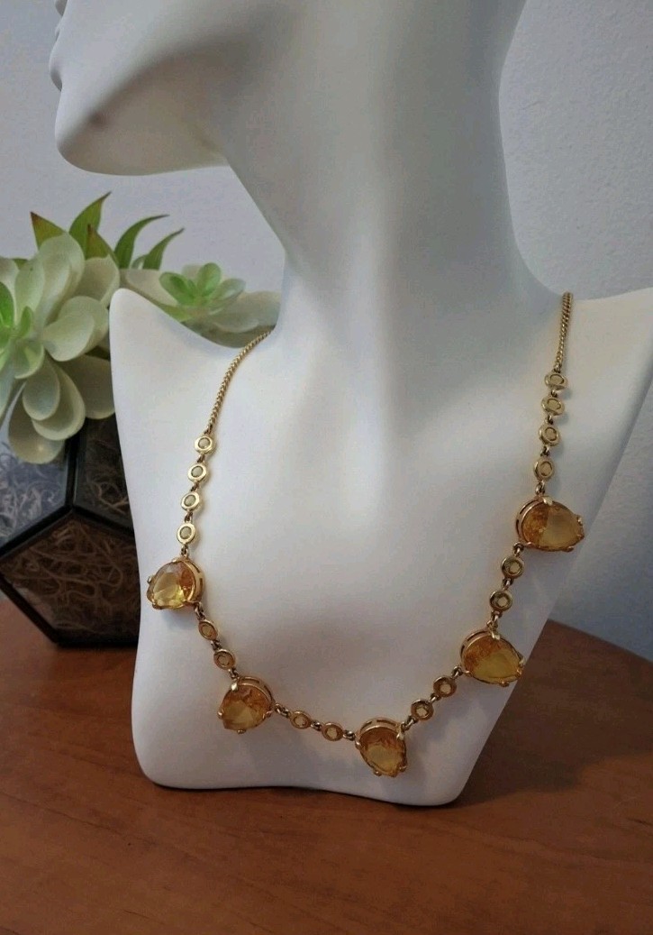 J. Crew Golden Open Back Epoxy Crystal Faux Citrine Necklace
