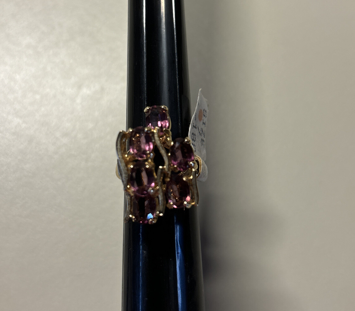Vintage 18K HGE Gold Plated Purple Cocktail Ladies Statement Ring Size 7 NOS